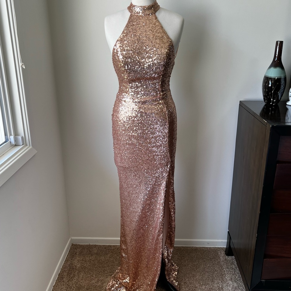 Rose gold sequin gown / bridesmaid dress
